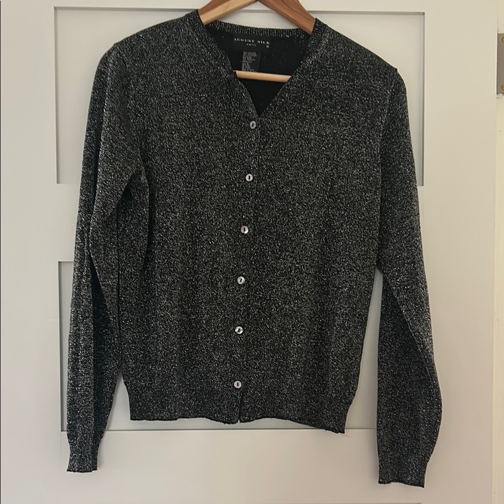 August Silk Silver and Black Cardigan Sweater V-Neck